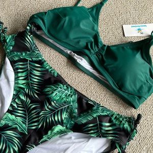 Beachsissi Leaf Print Tie Side Design Bikini Set